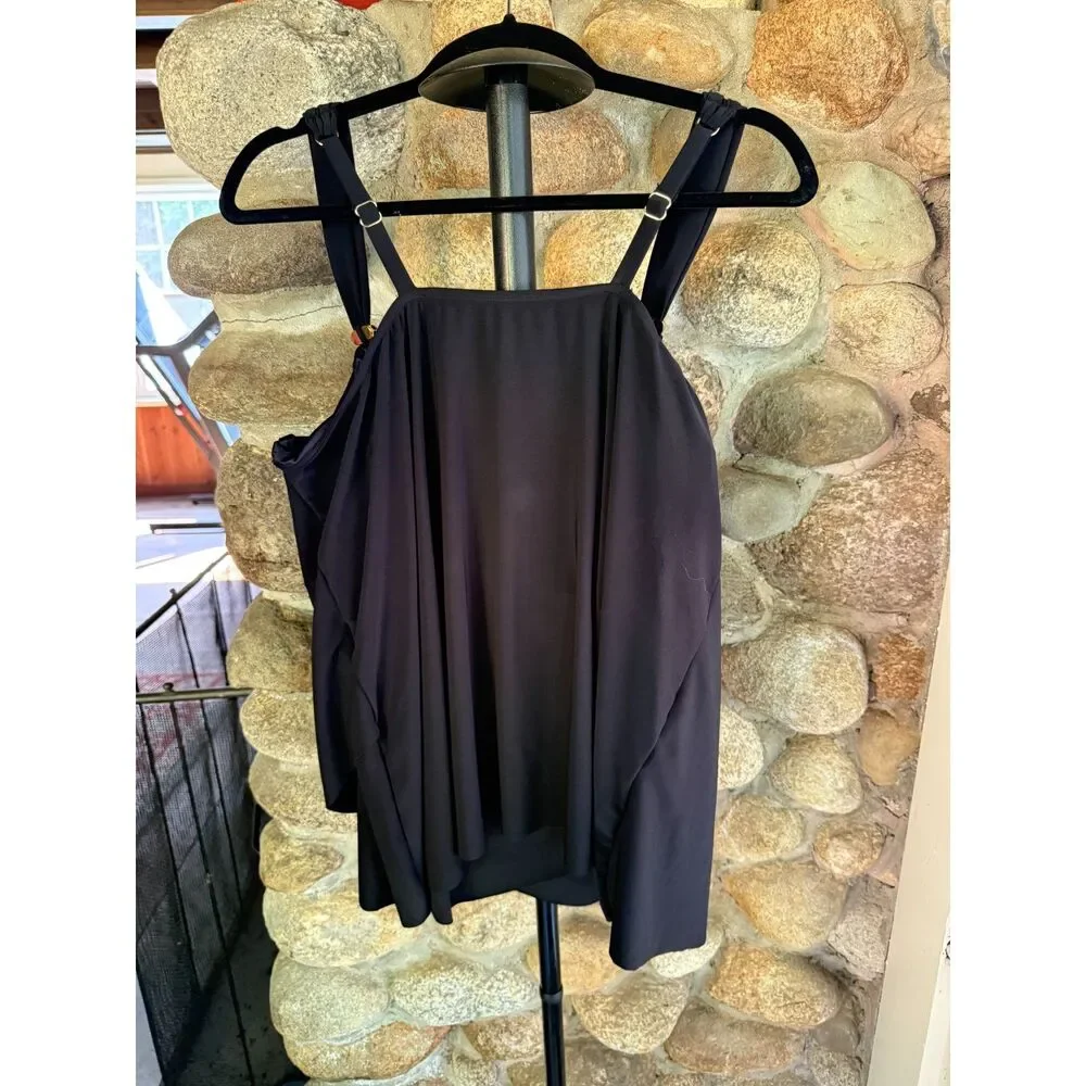 Miraclesuit Dazzle Tankini Top in Black, size 16 EUC